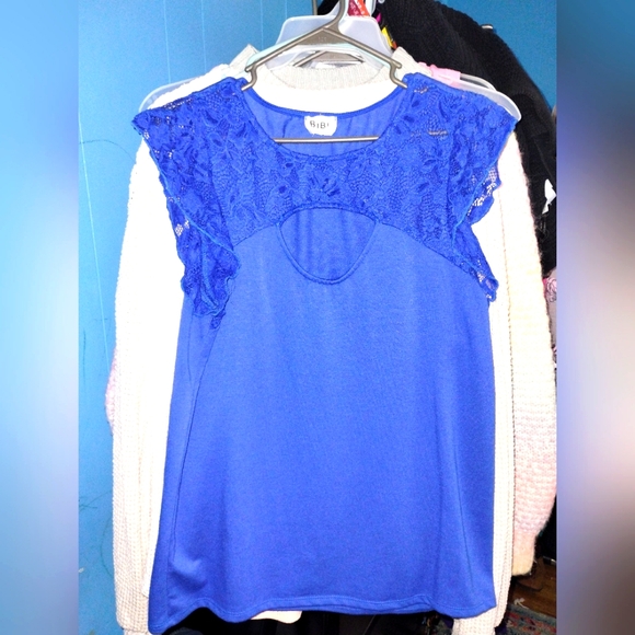 BiBi Lace Cutout Royal Blue Top - Picture 3 of 3